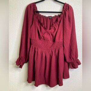 Whimsigoth Burgundy Top Smocked Long Puff Sleeves Edwardian Vamp Sz 1XL